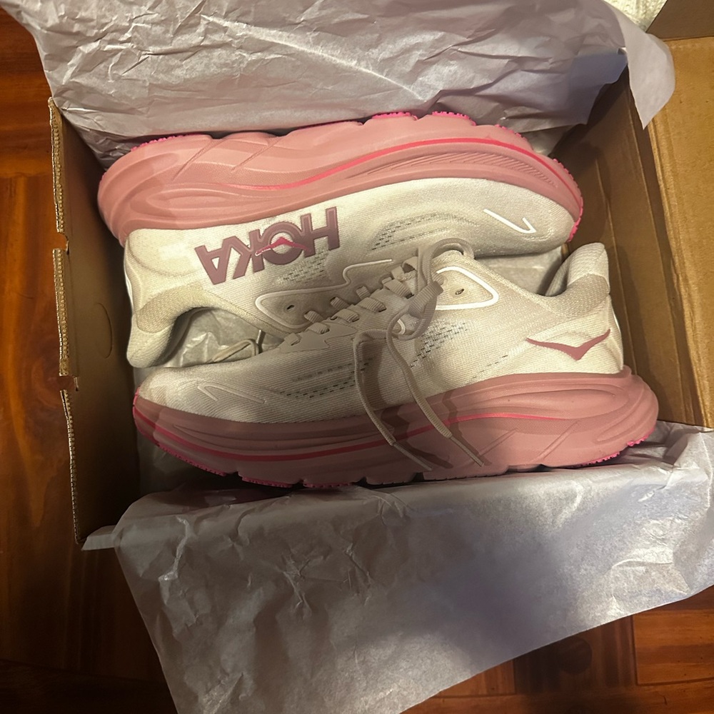 Hoka Pink and Cream Athletic Shoes